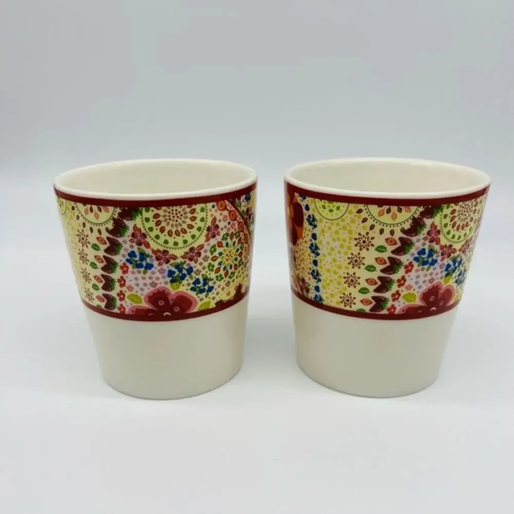 Starbucks 2007 Set of 2 Strawberry Paisley Floral Coffee Cup Mugs NWOT